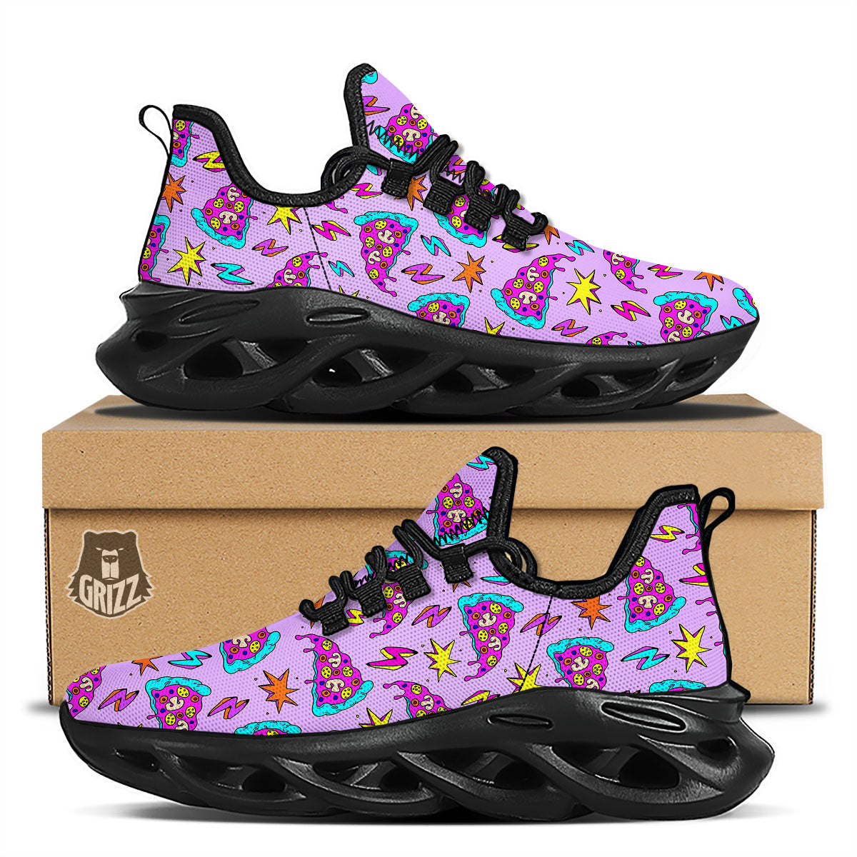 Pizza Psychedelic Print Pattern Black Running Shoes-grizzshop