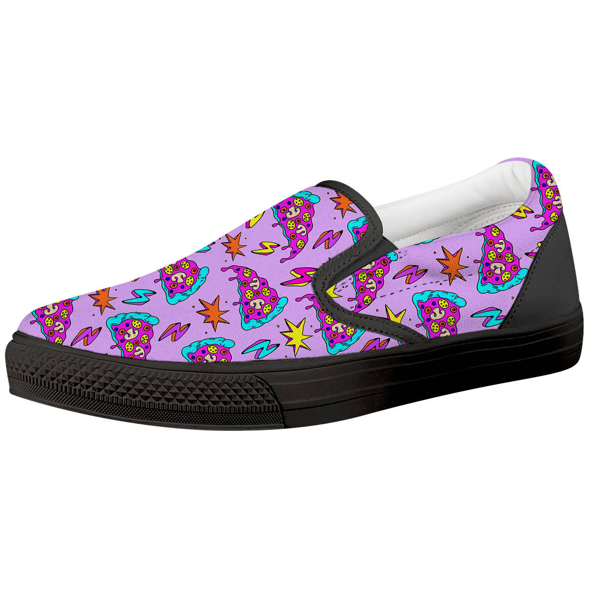 Pizza Psychedelic Print Pattern Black Slip On Shoes-grizzshop