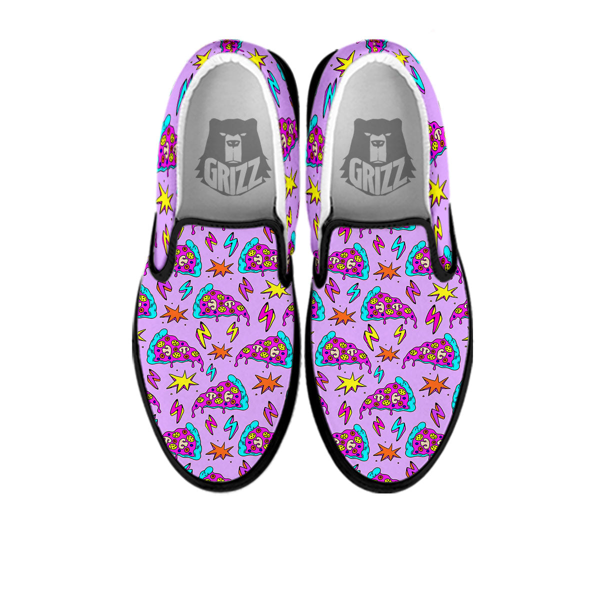 Pizza Psychedelic Print Pattern Black Slip On Shoes-grizzshop