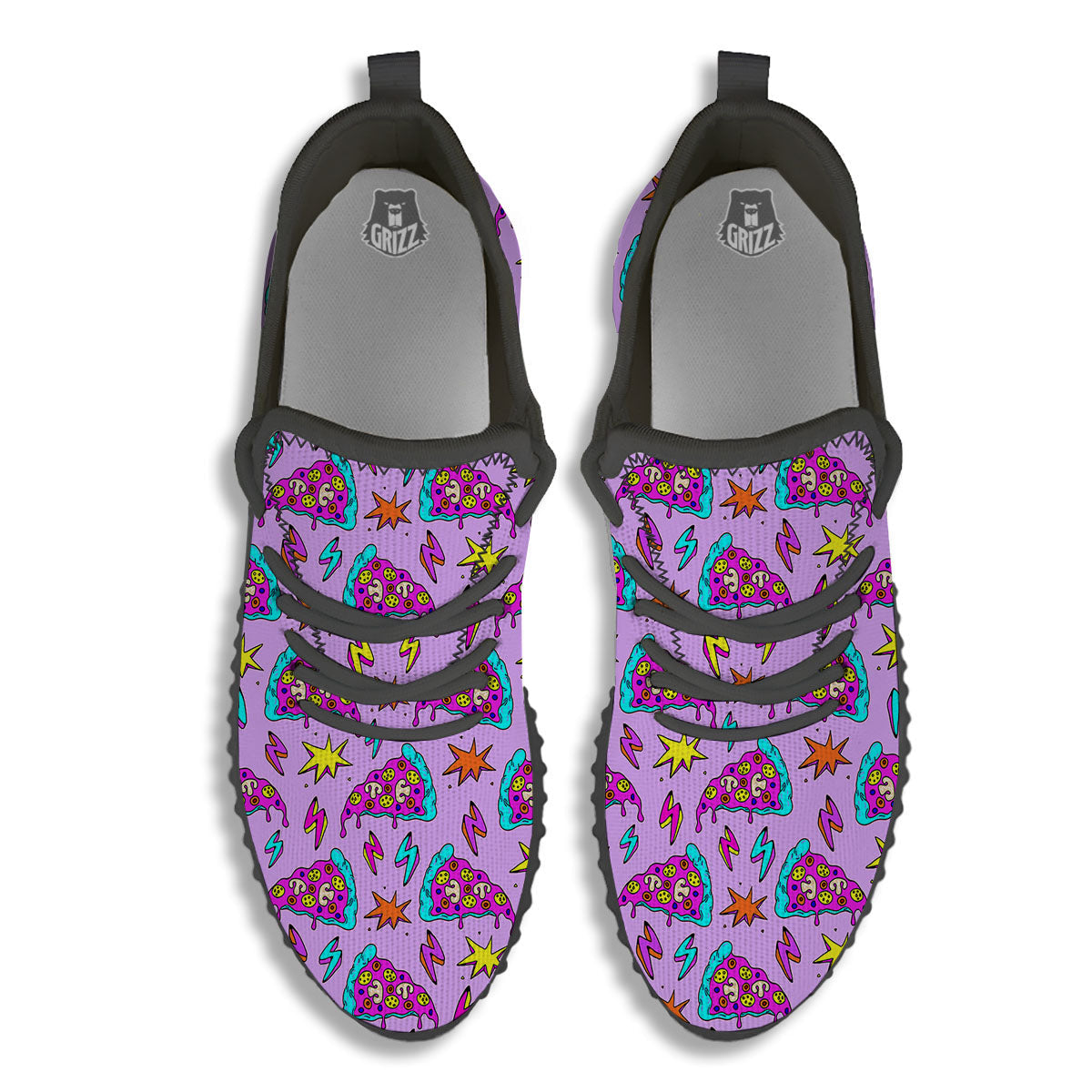 Pizza Psychedelic Print Pattern Black Walking Shoes-grizzshop