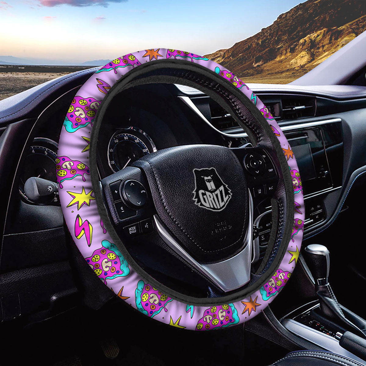 Pizza Psychedelic Print Pattern Car Steering Wheel Cover-grizzshop