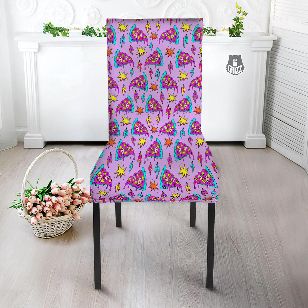 Pizza Psychedelic Print Pattern Dining Chair Slipcover-grizzshop