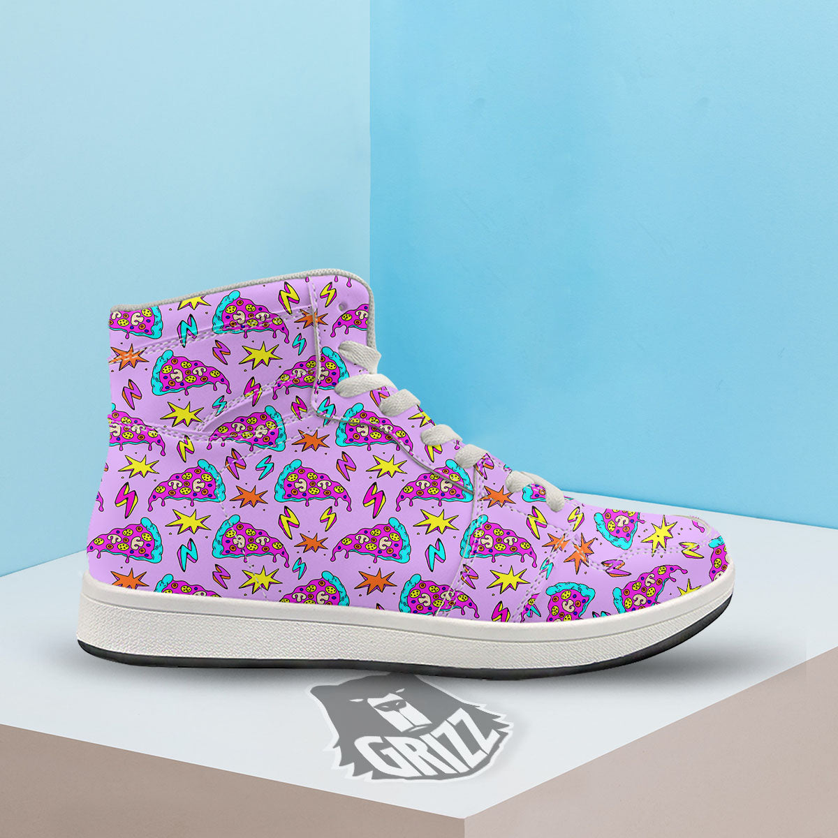 Pizza Psychedelic Print Pattern High Top Sneakers-grizzshop