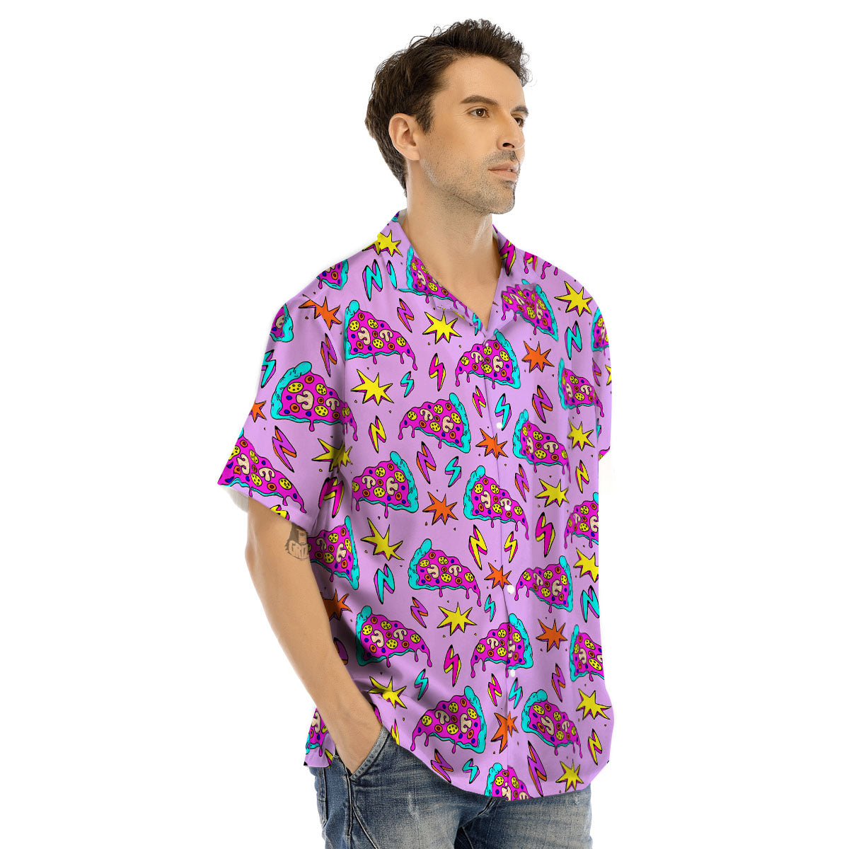 Pizza Psychedelic Print Pattern Men's Hawaiian Shirt-grizzshop