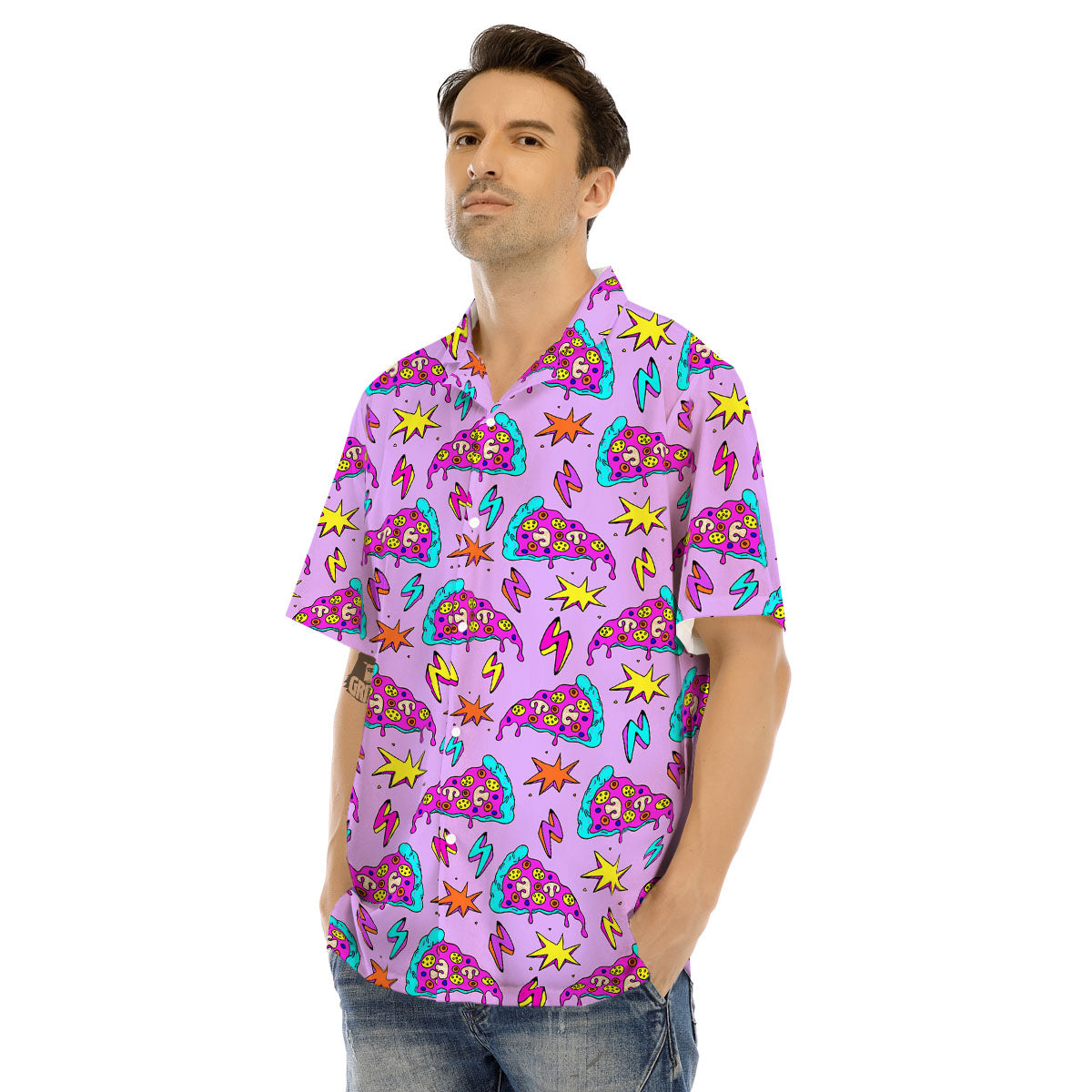 Pizza Psychedelic Print Pattern Men's Hawaiian Shirt-grizzshop