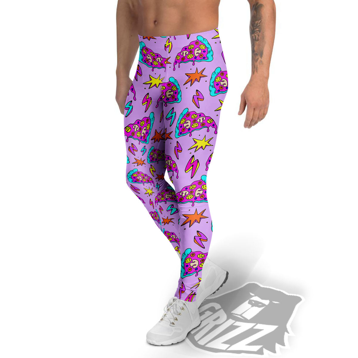 Pizza Psychedelic Print Pattern Men's Leggings-grizzshop