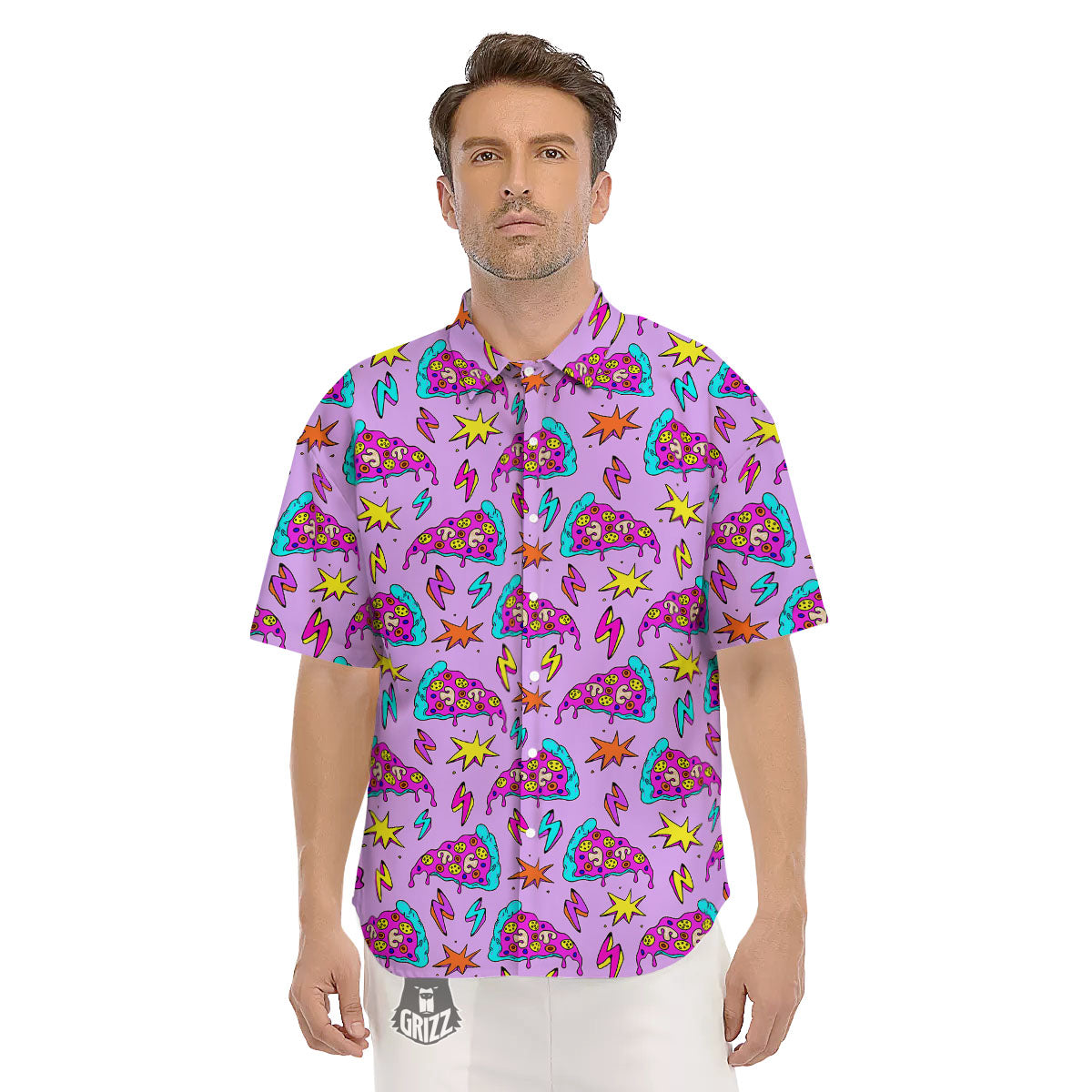 Pizza Psychedelic Print Pattern Men's Short Sleeve Shirts-grizzshop
