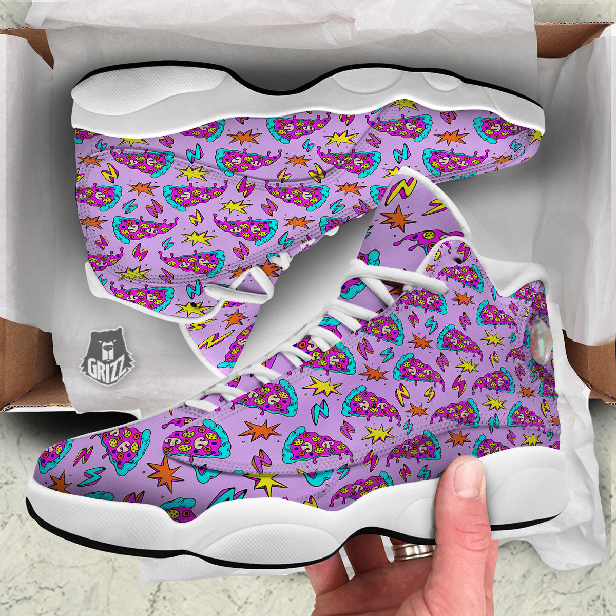 Pizza Psychedelic Print Pattern White Basketball Shoes-grizzshop