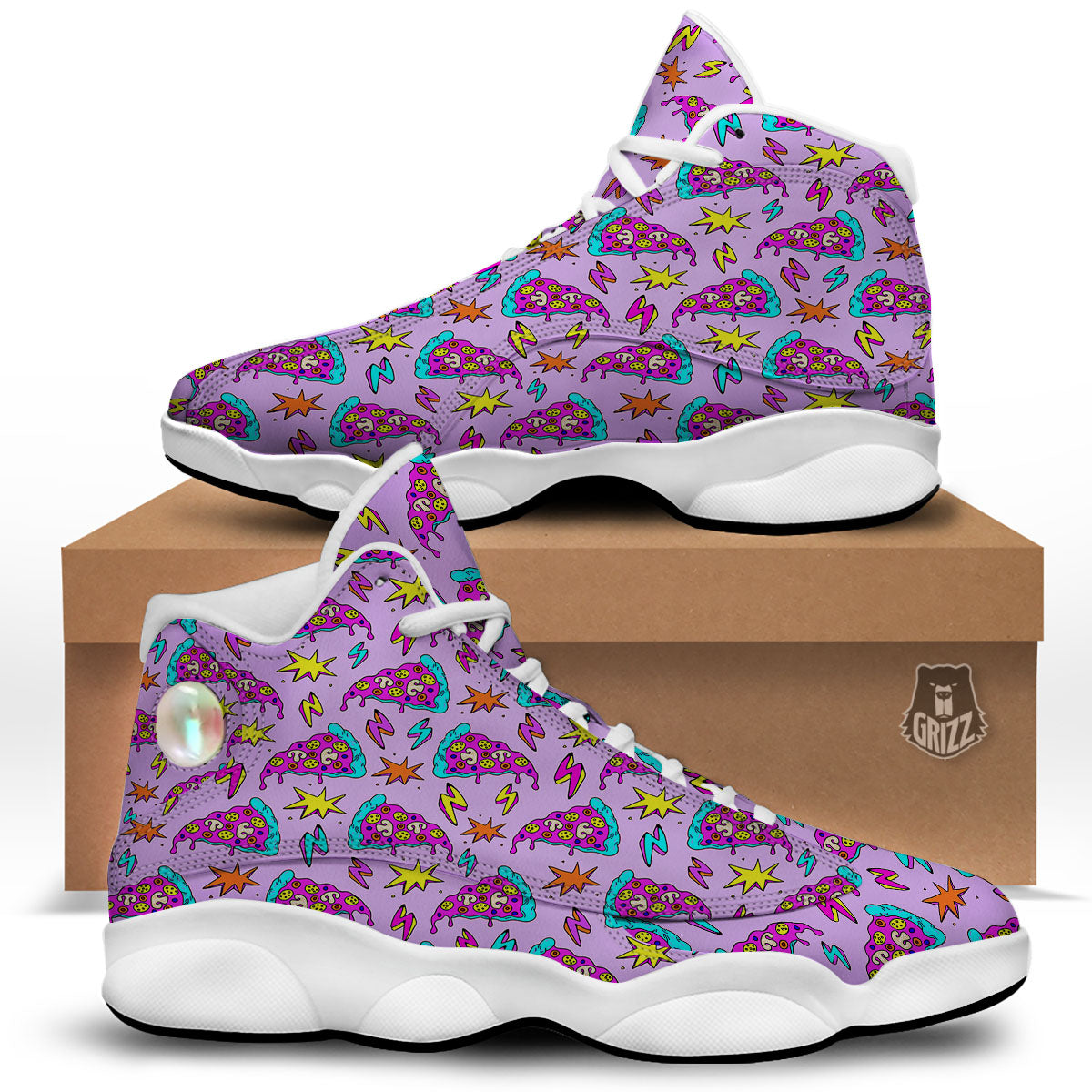 Pizza Psychedelic Print Pattern White Basketball Shoes-grizzshop