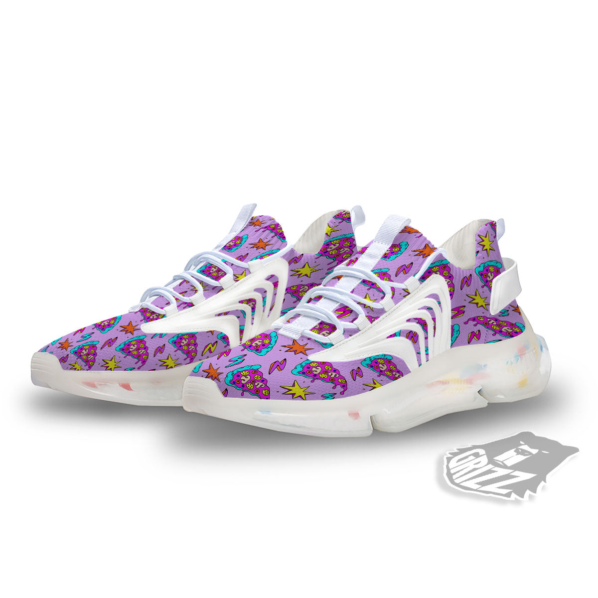 Pizza Psychedelic Print Pattern White Gym Shoes-grizzshop