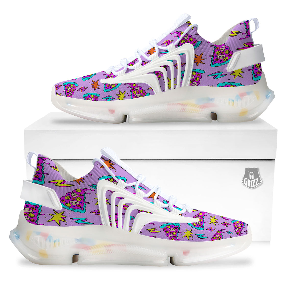 Pizza Psychedelic Print Pattern White Gym Shoes-grizzshop