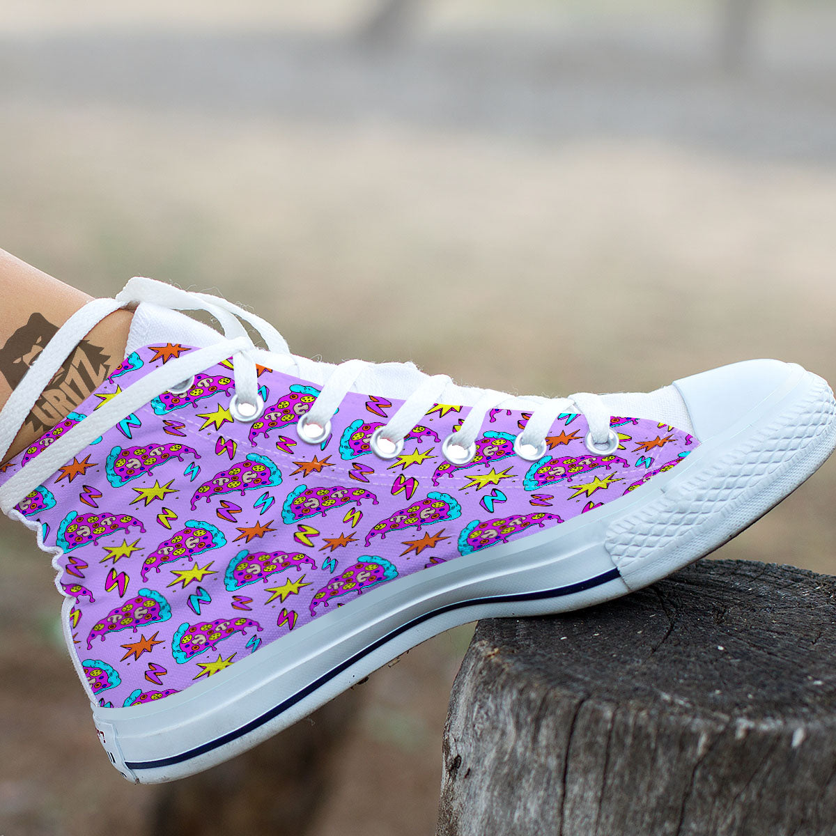 Pizza Psychedelic Print Pattern White High Top Shoes-grizzshop