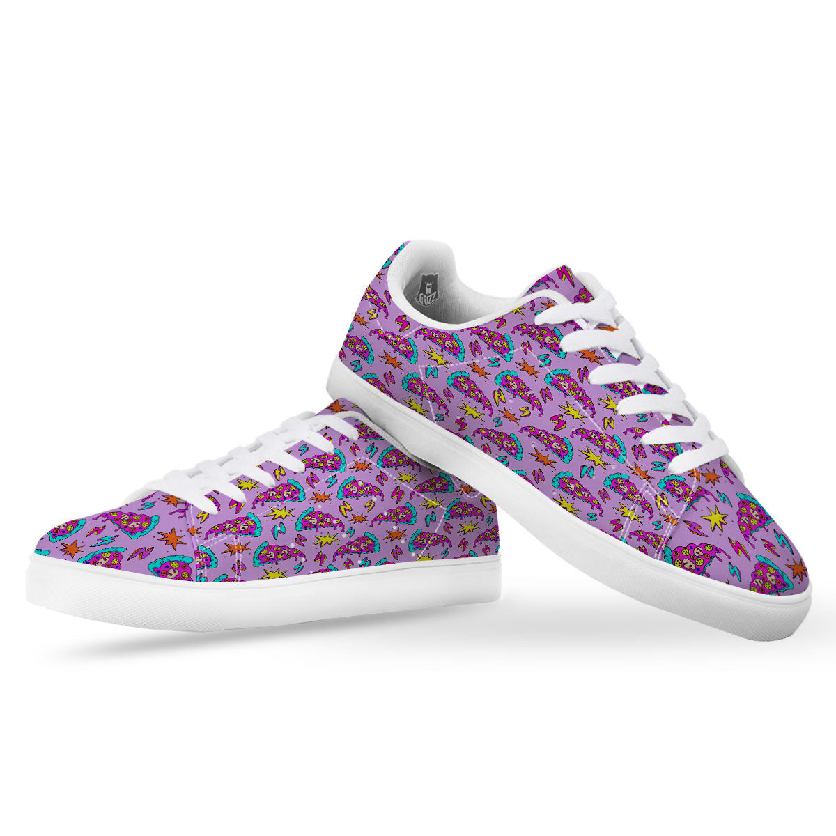 Pizza Psychedelic Print Pattern White Low Top Sneakers-grizzshop