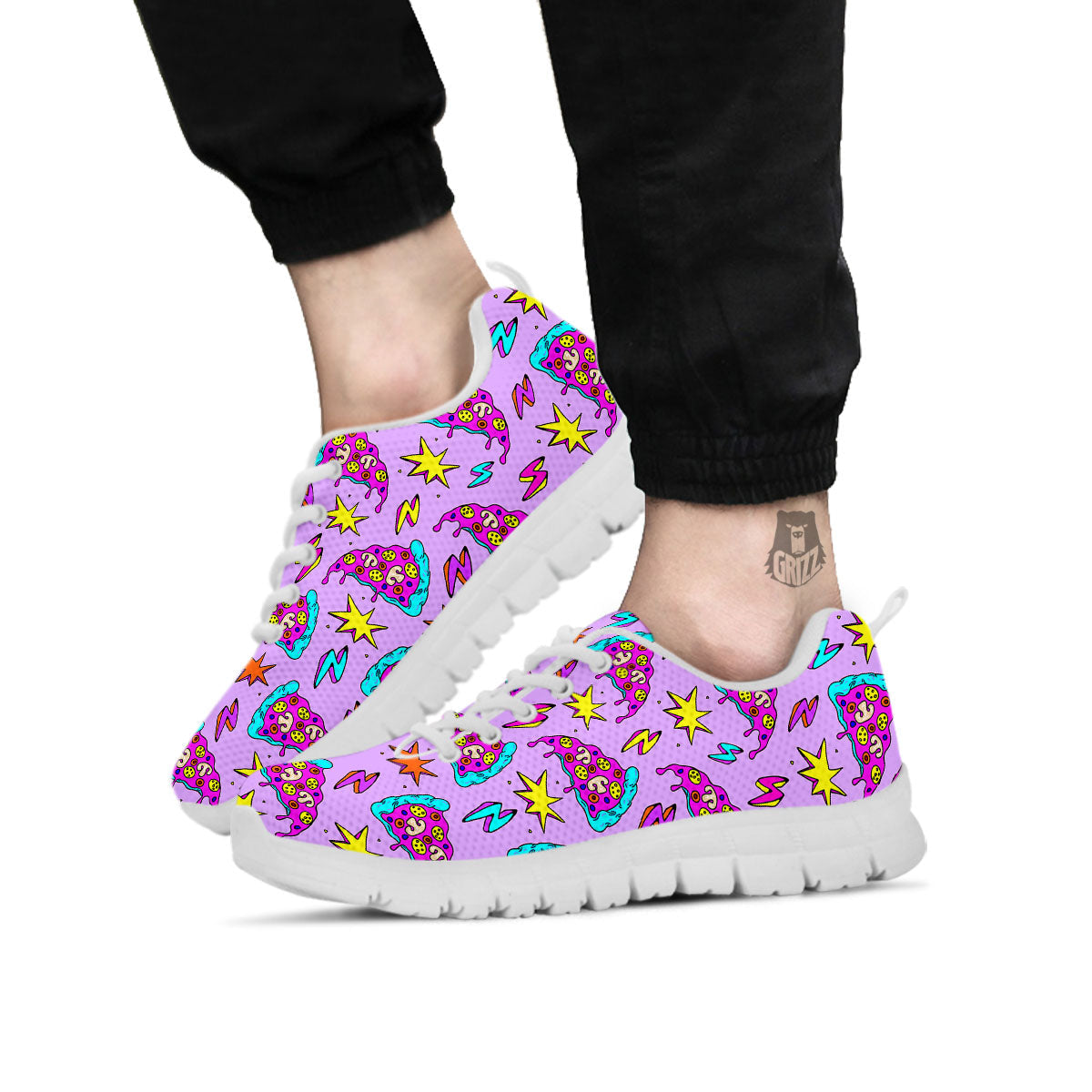 Pizza Psychedelic Print Pattern White Sneaker-grizzshop