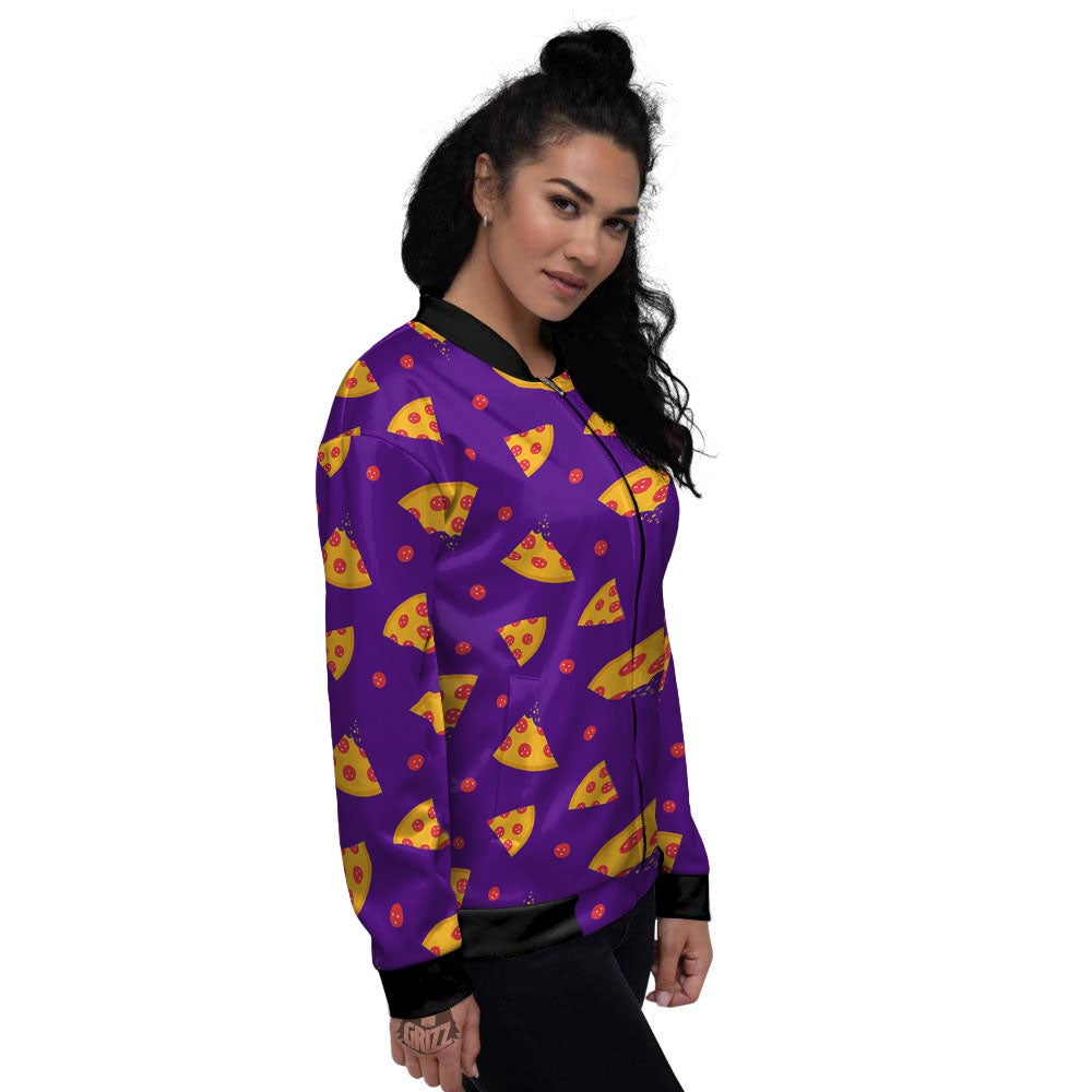 Pizza Purple Print Pattern Women's Bomber Jacket-grizzshop