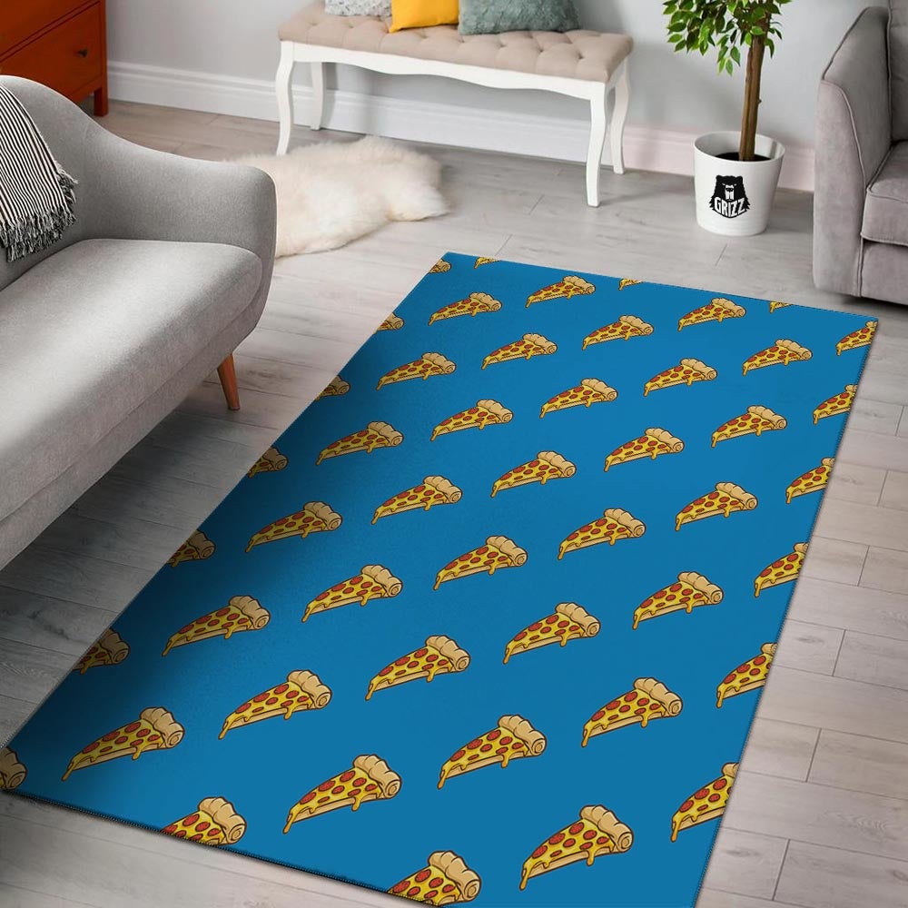 Pizza Teal Print Pattern Floor Mat-grizzshop