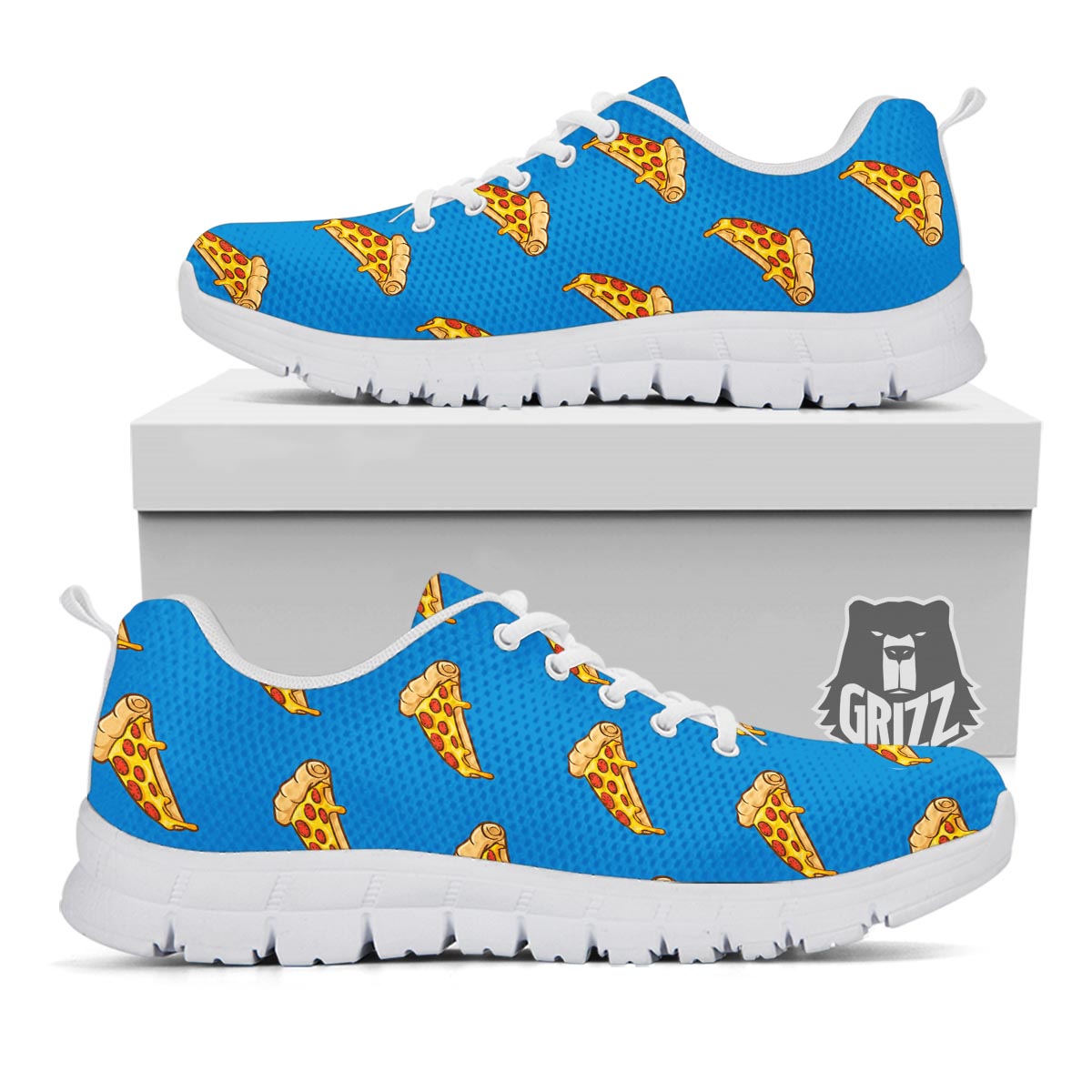 Pizza Teal Print Pattern White Sneaker-grizzshop