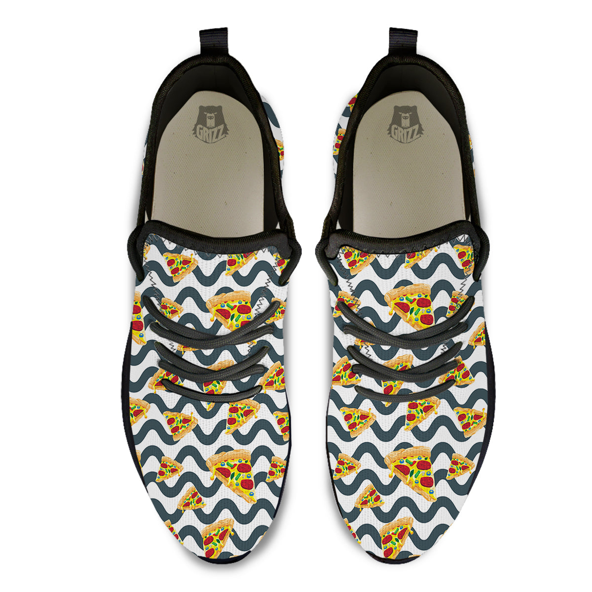 Pizza Zigzag Print Pattern Black Athletic Shoes-grizzshop