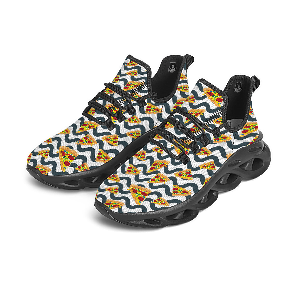 Pizza Zigzag Print Pattern Black Running Shoes-grizzshop