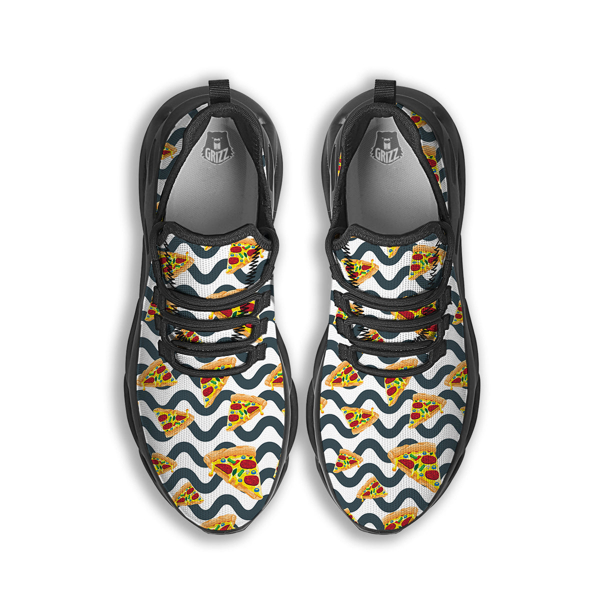 Pizza Zigzag Print Pattern Black Running Shoes-grizzshop