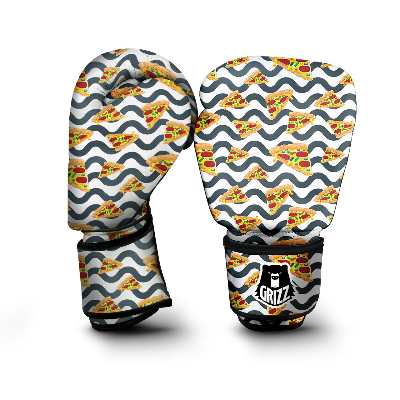 Pizza Zigzag Print Pattern Boxing Gloves-grizzshop