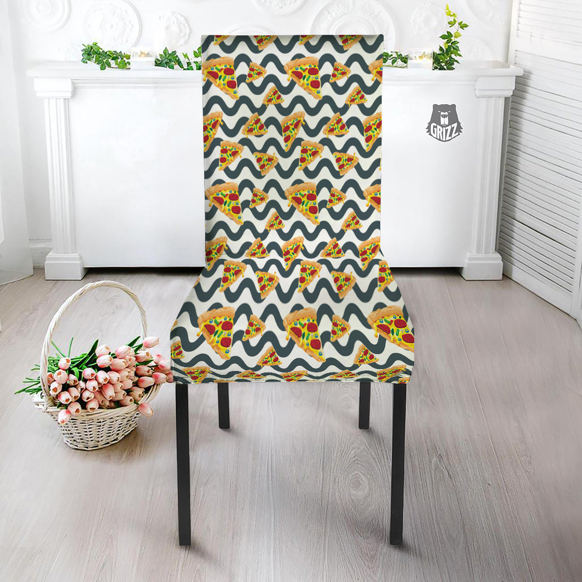 Pizza Zigzag Print Pattern Dining Chair Slipcover-grizzshop