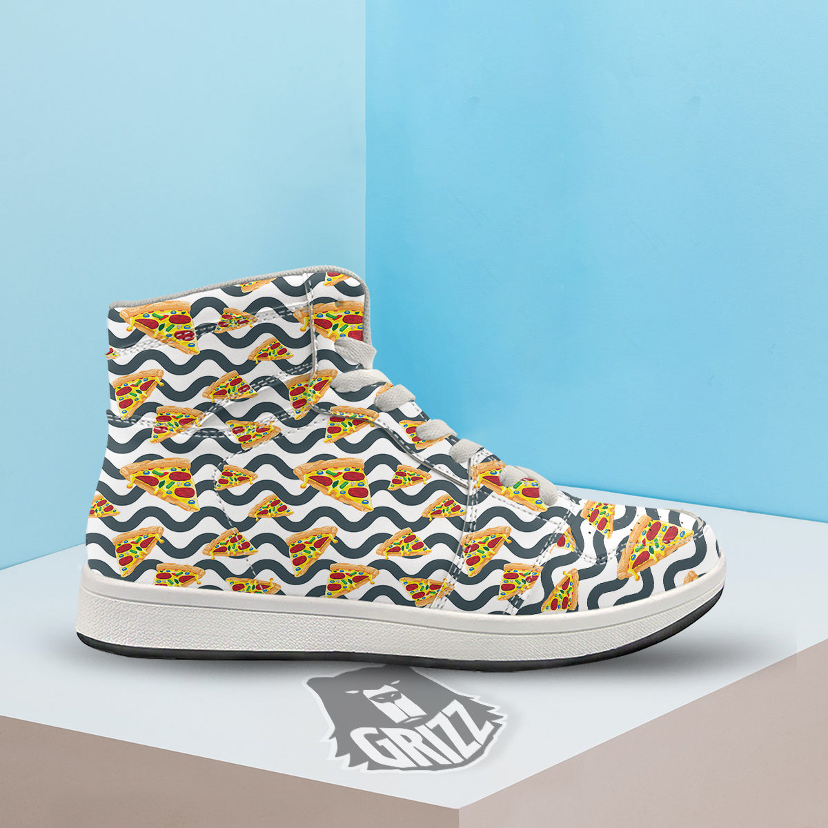 Pizza Zigzag Print Pattern High Top Sneakers-grizzshop
