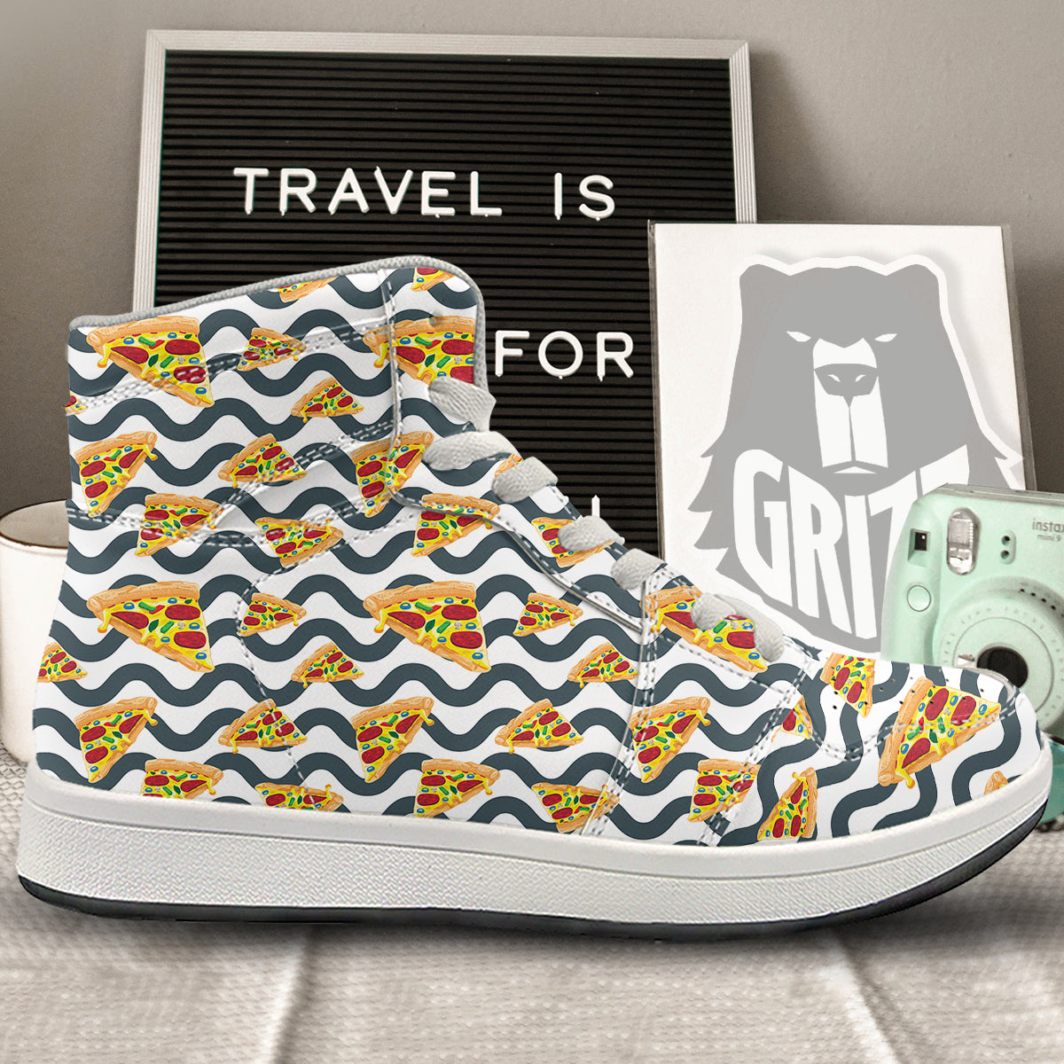 Pizza Zigzag Print Pattern High Top Sneakers-grizzshop
