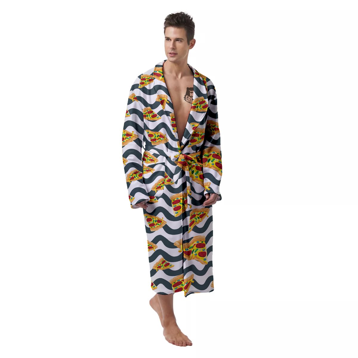 Pizza Zigzag Print Pattern Men's Robe-grizzshop