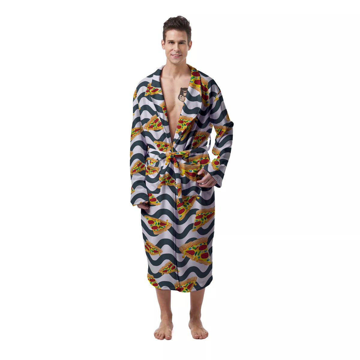Pizza Zigzag Print Pattern Men's Robe-grizzshop