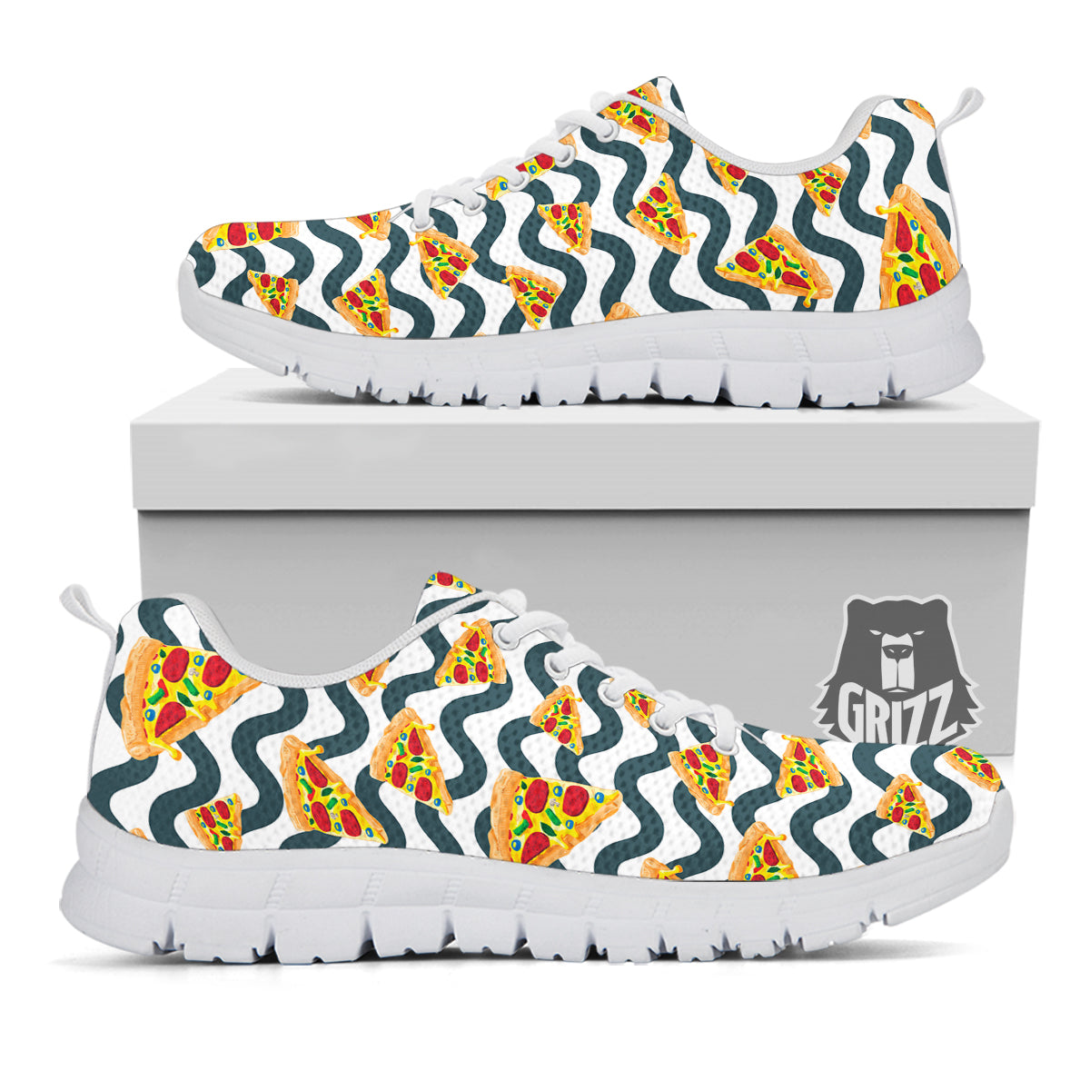 Pizza Zigzag Print Pattern White Sneaker-grizzshop