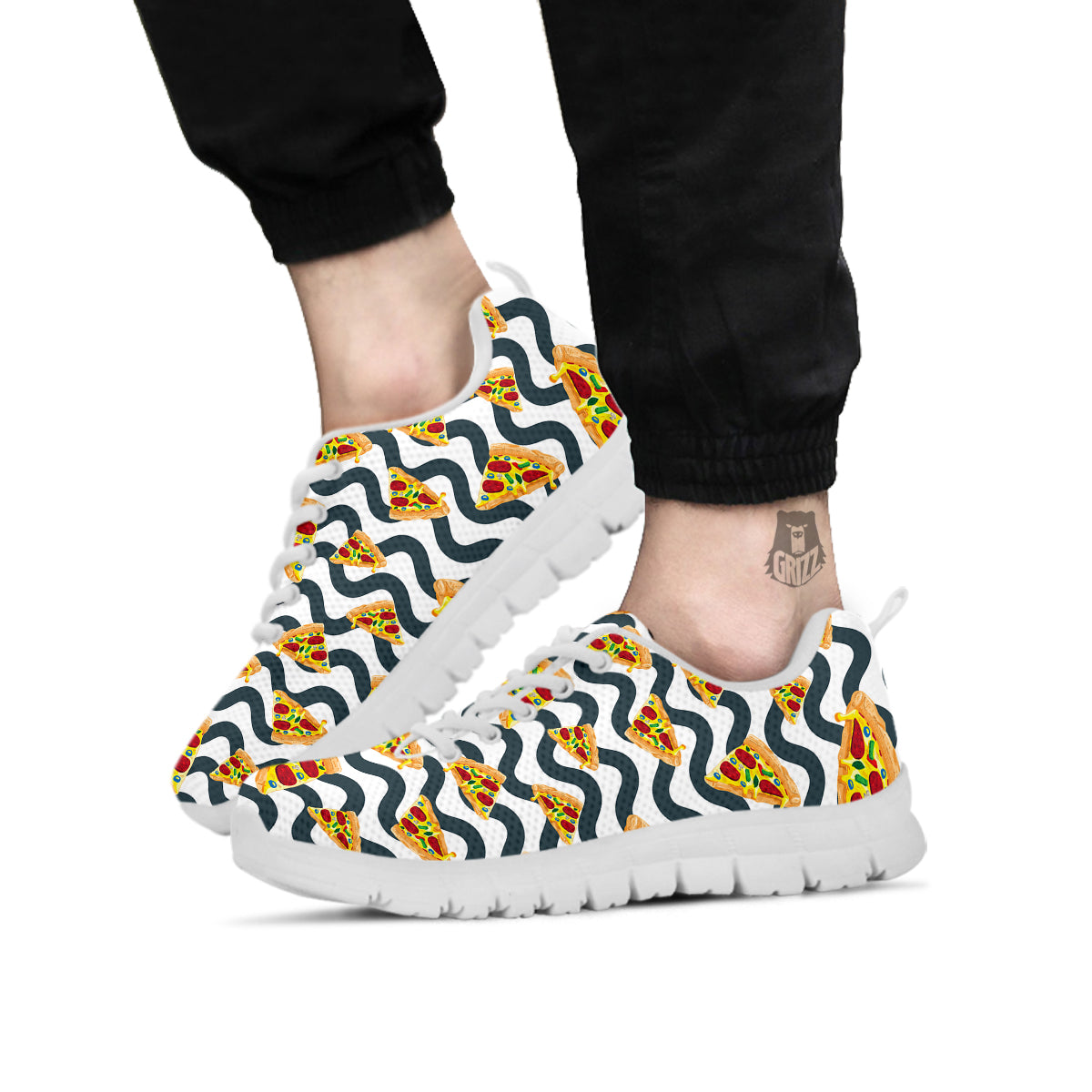Pizza Zigzag Print Pattern White Sneaker-grizzshop