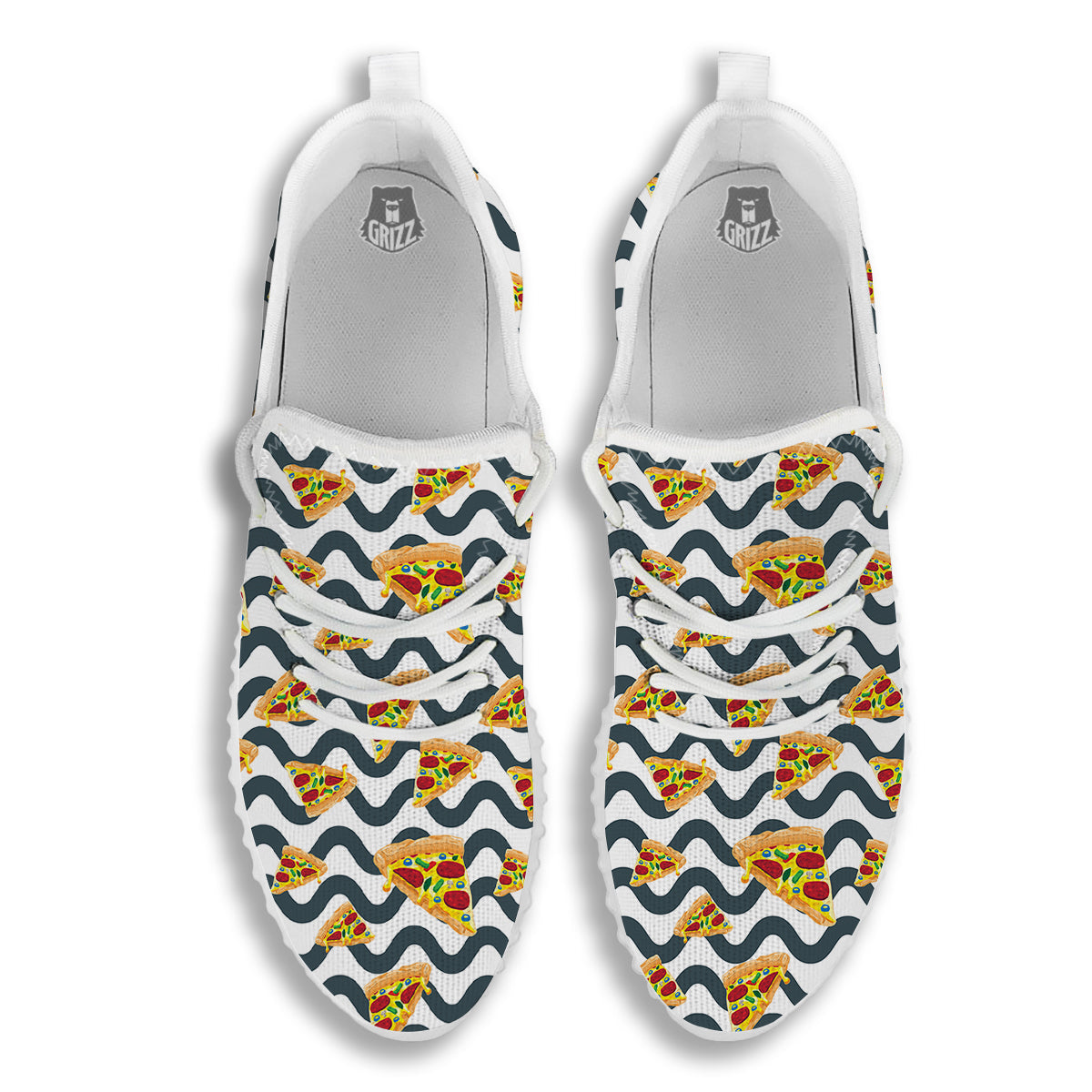 Pizza Zigzag Print Pattern White Walking Shoes-grizzshop