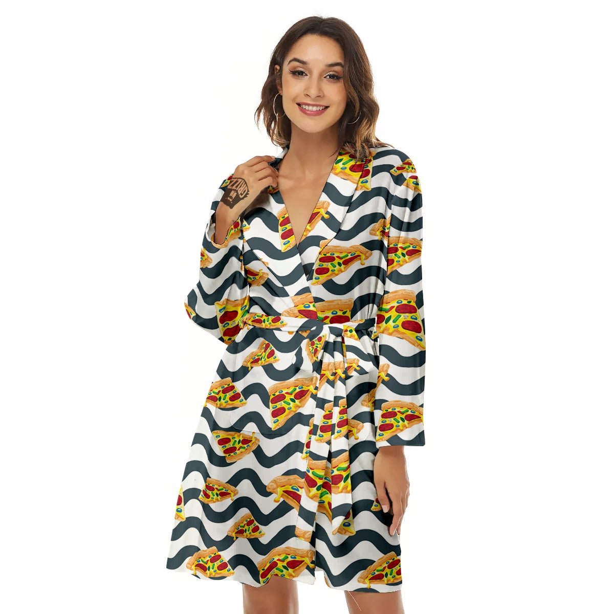 Pizza Zigzag Print Pattern Women's Robe-grizzshop