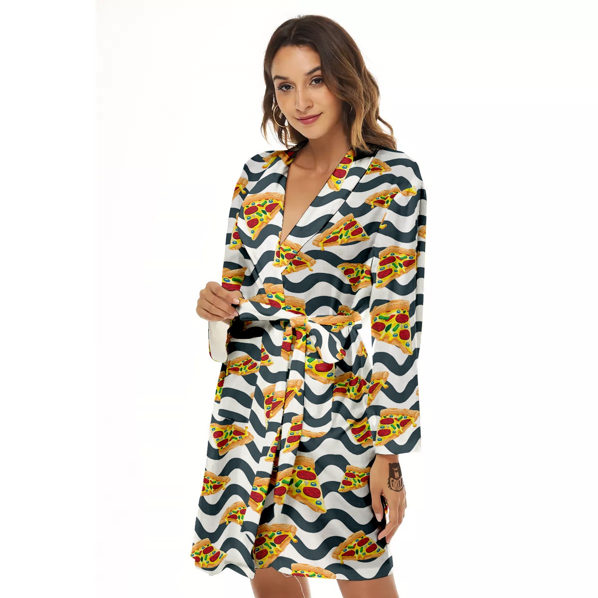 Pizza Zigzag Print Pattern Women's Robe-grizzshop
