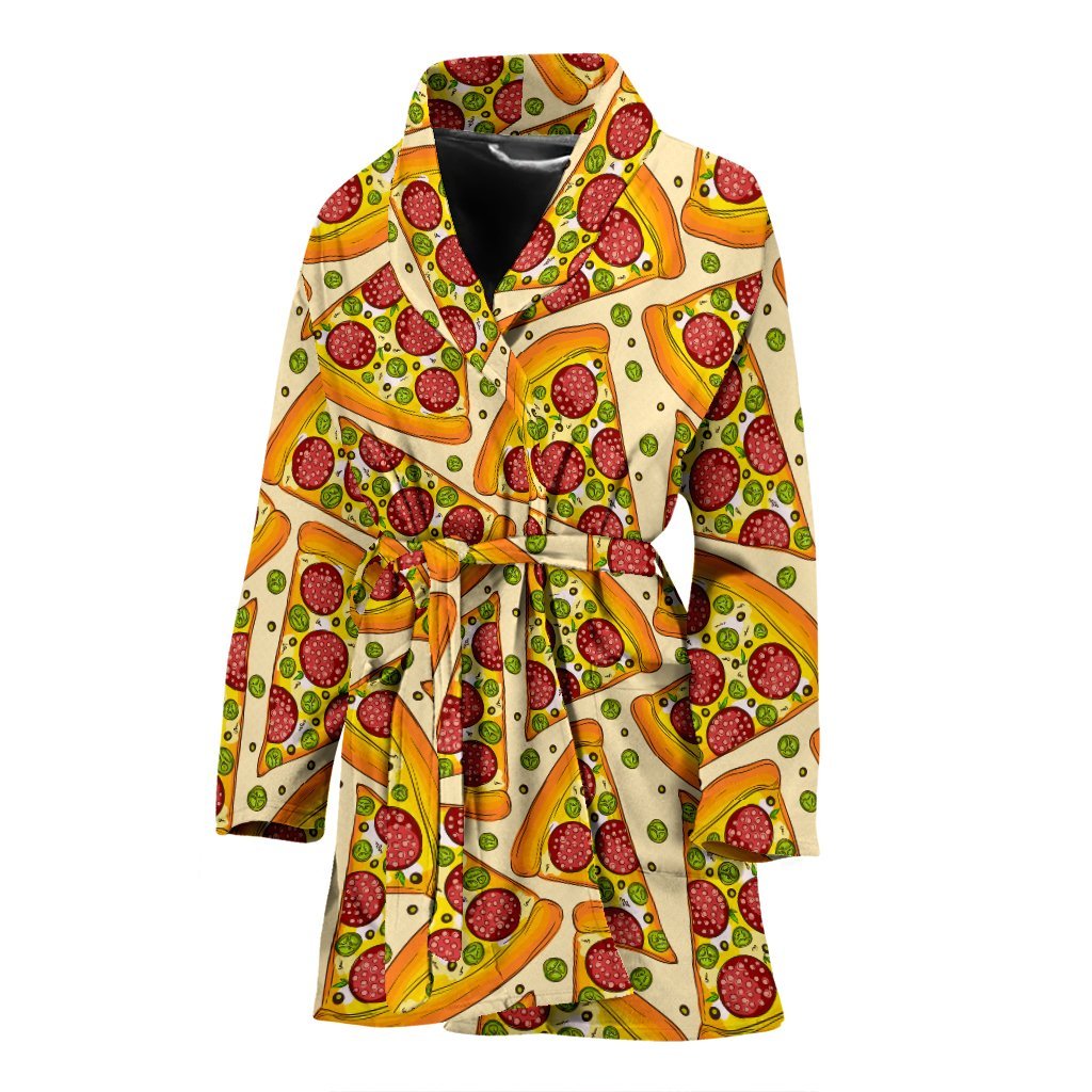 Pizza Pattern Print Women Long Robe-grizzshop