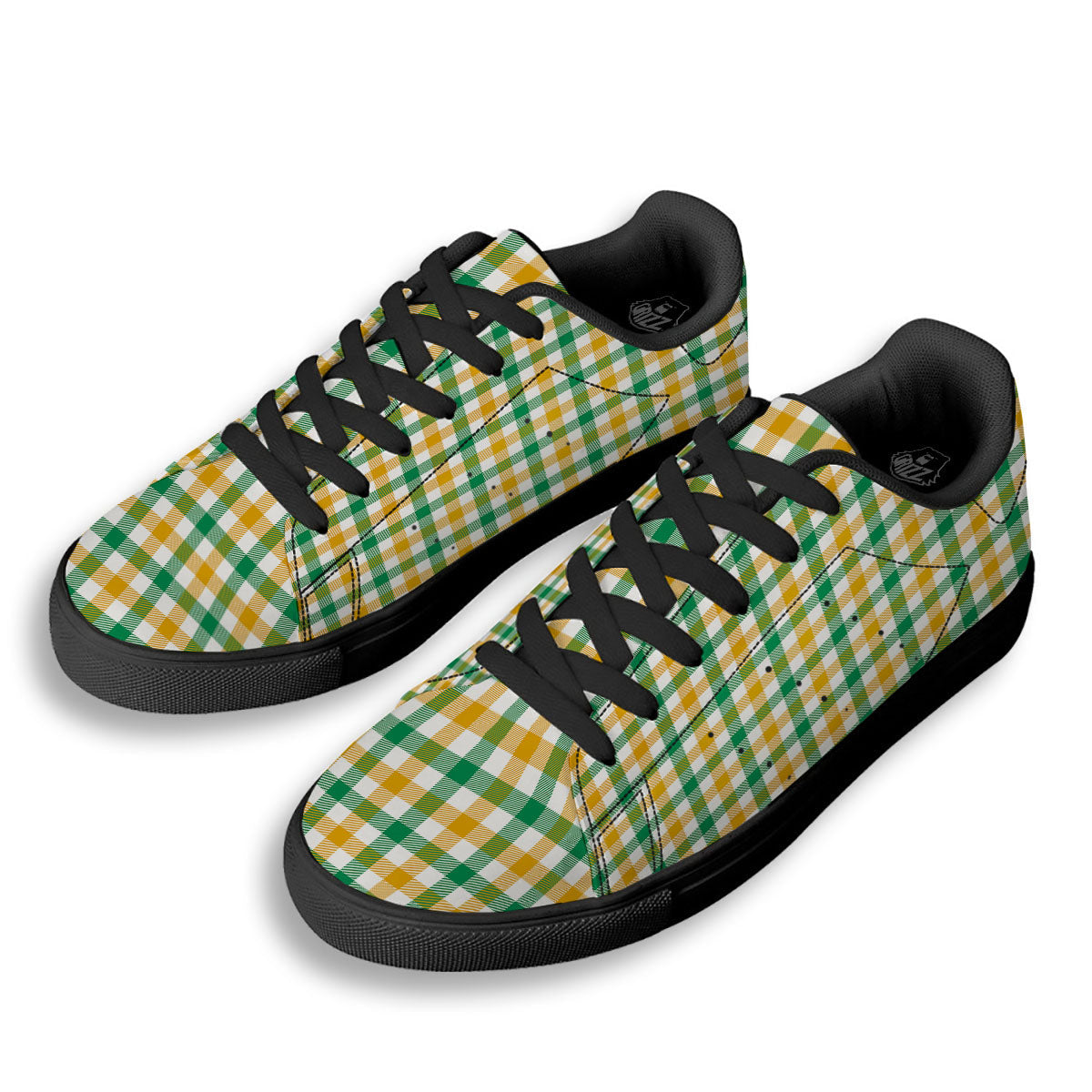 Plaid Irish Buffalo Print Pattern Black Low Top Sneakers-grizzshop