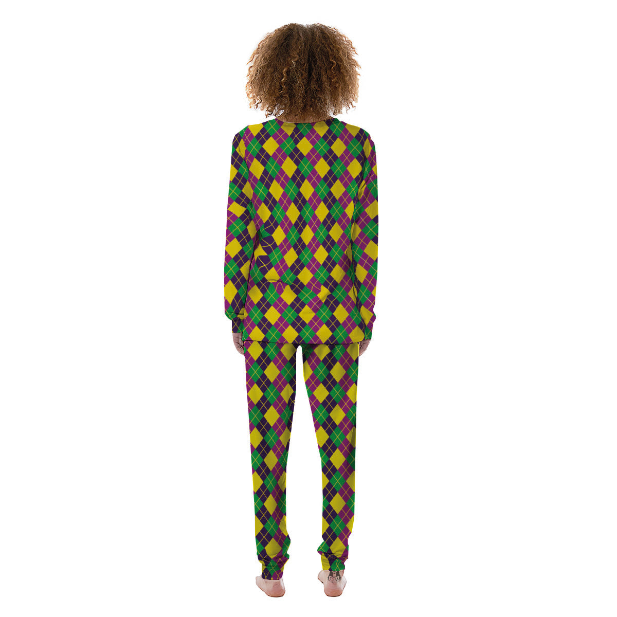 Plaid Mardi Gras Print Pattern Women's Pajamas-grizzshop