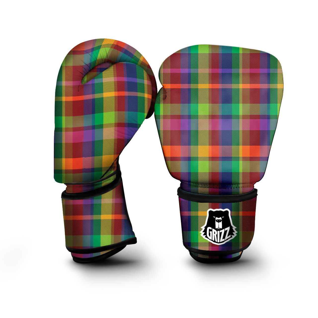 Plaid Rainbow Print Pattern Boxing Gloves-grizzshop