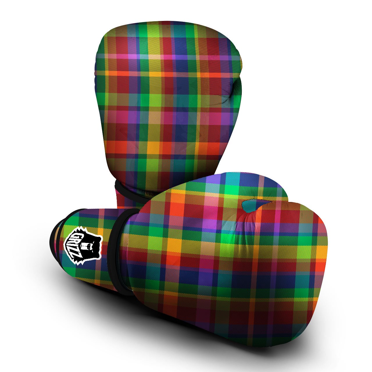Plaid Rainbow Print Pattern Boxing Gloves-grizzshop
