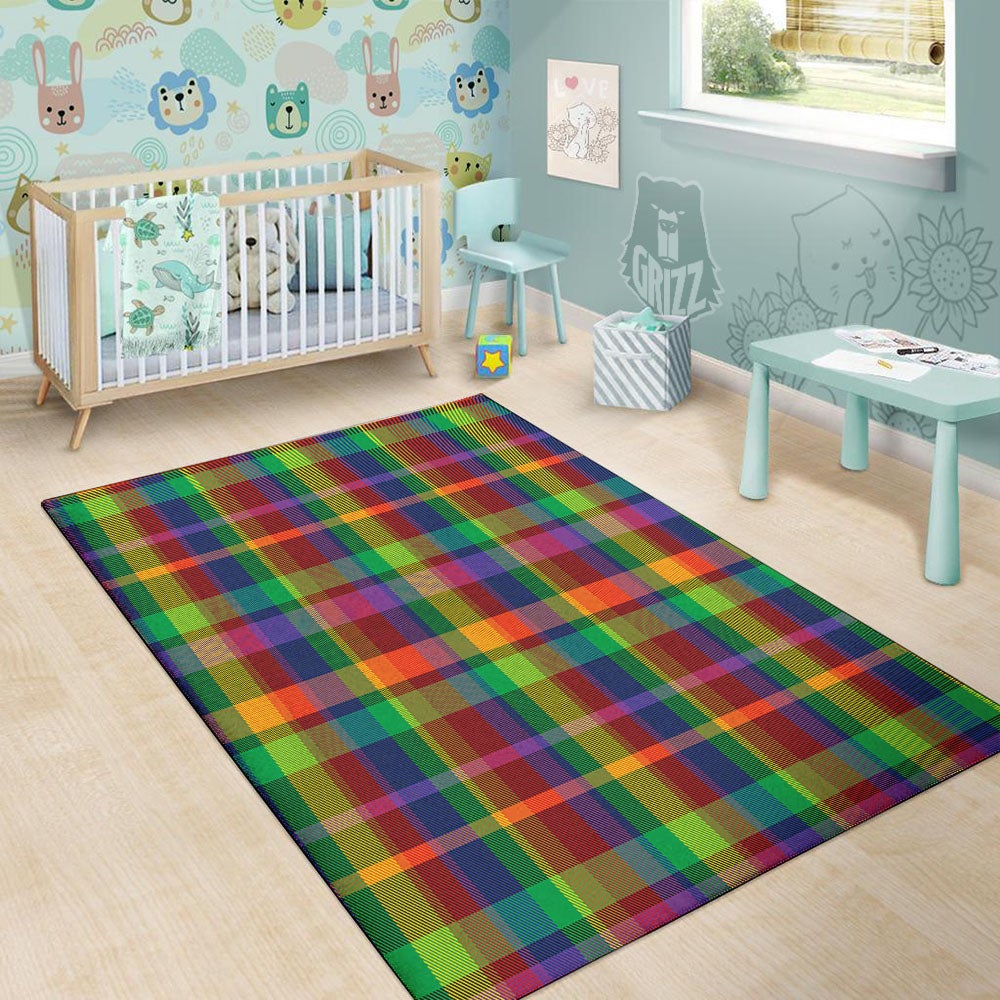 Plaid Rainbow Print Pattern Floor Mat-grizzshop