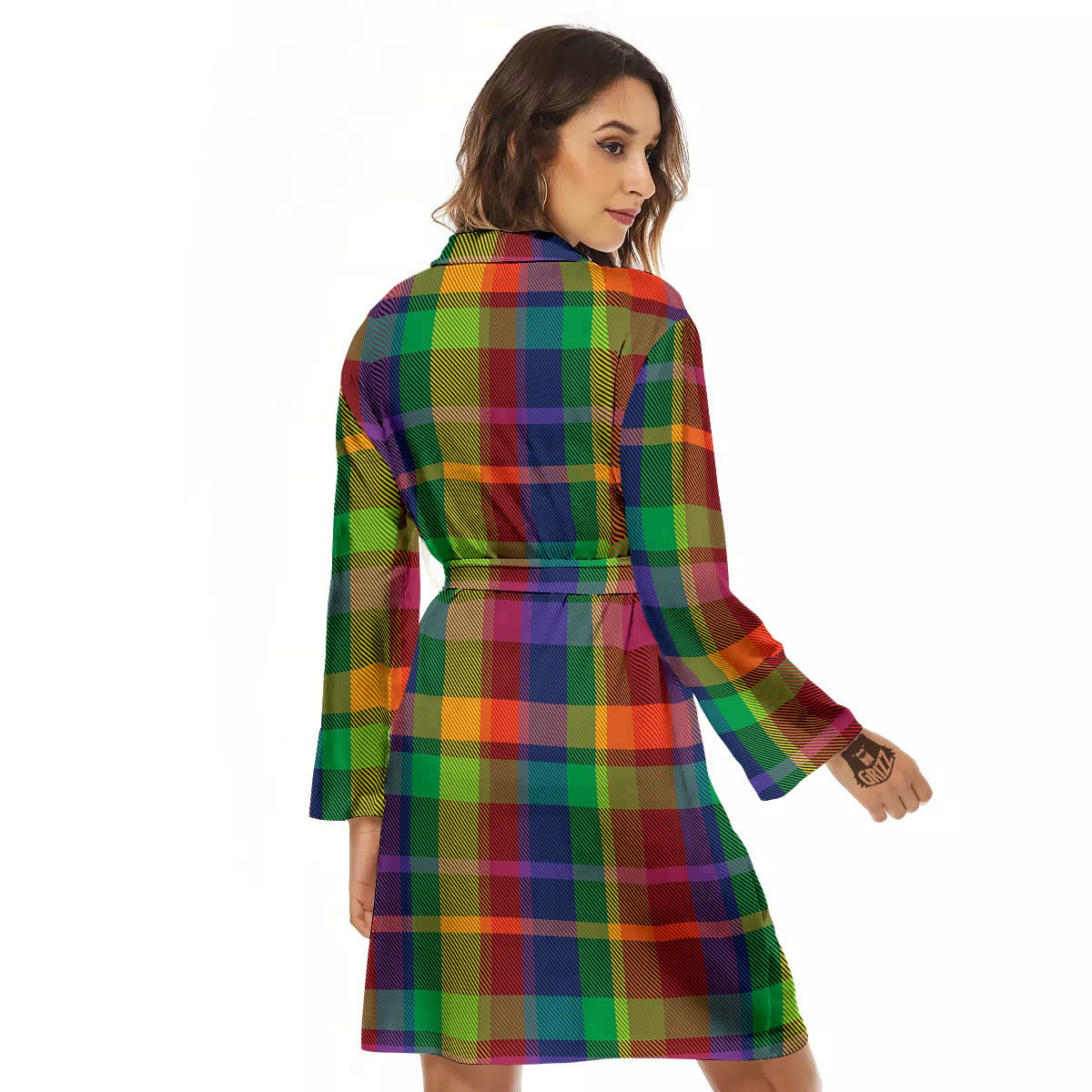 Plaid Rainbow Print Pattern Women's Robe-grizzshop