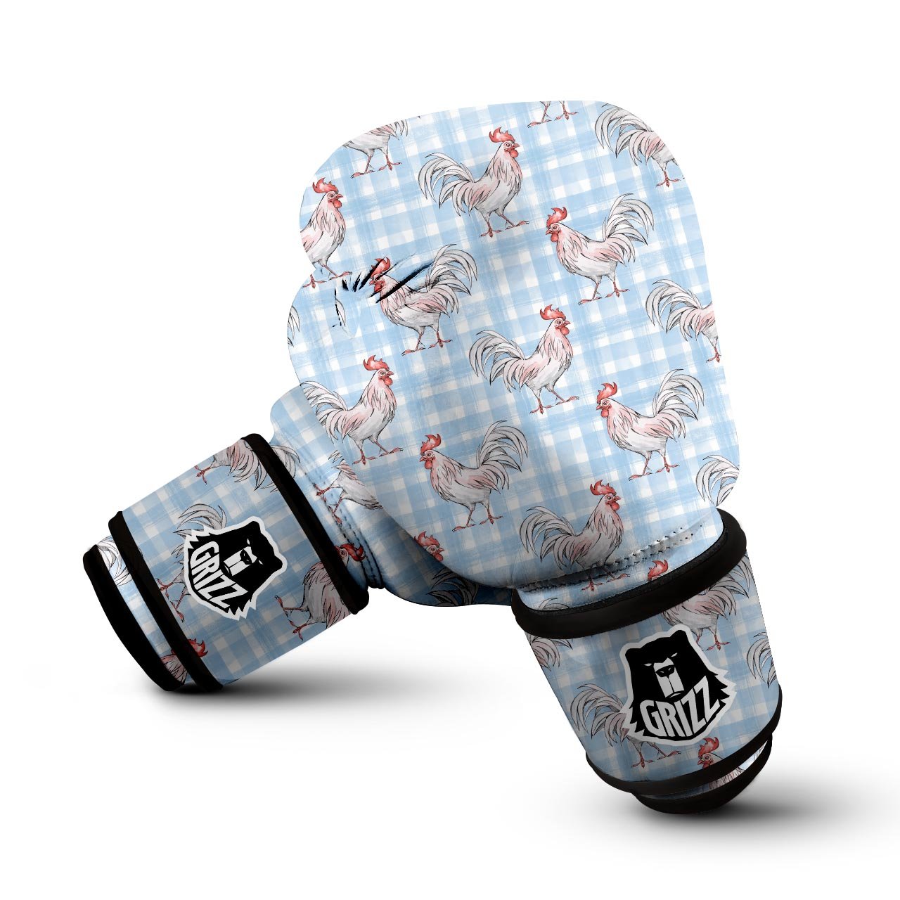 Plaid Rooster Print Pattern Boxing Gloves-grizzshop