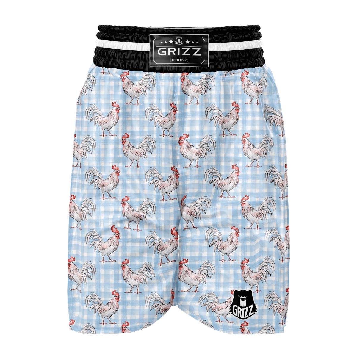 Plaid Rooster Print Pattern Boxing Shorts-grizzshop
