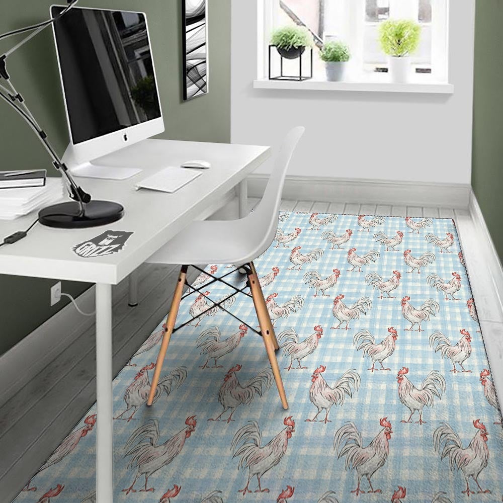 Plaid Rooster Print Pattern Floor Mat-grizzshop
