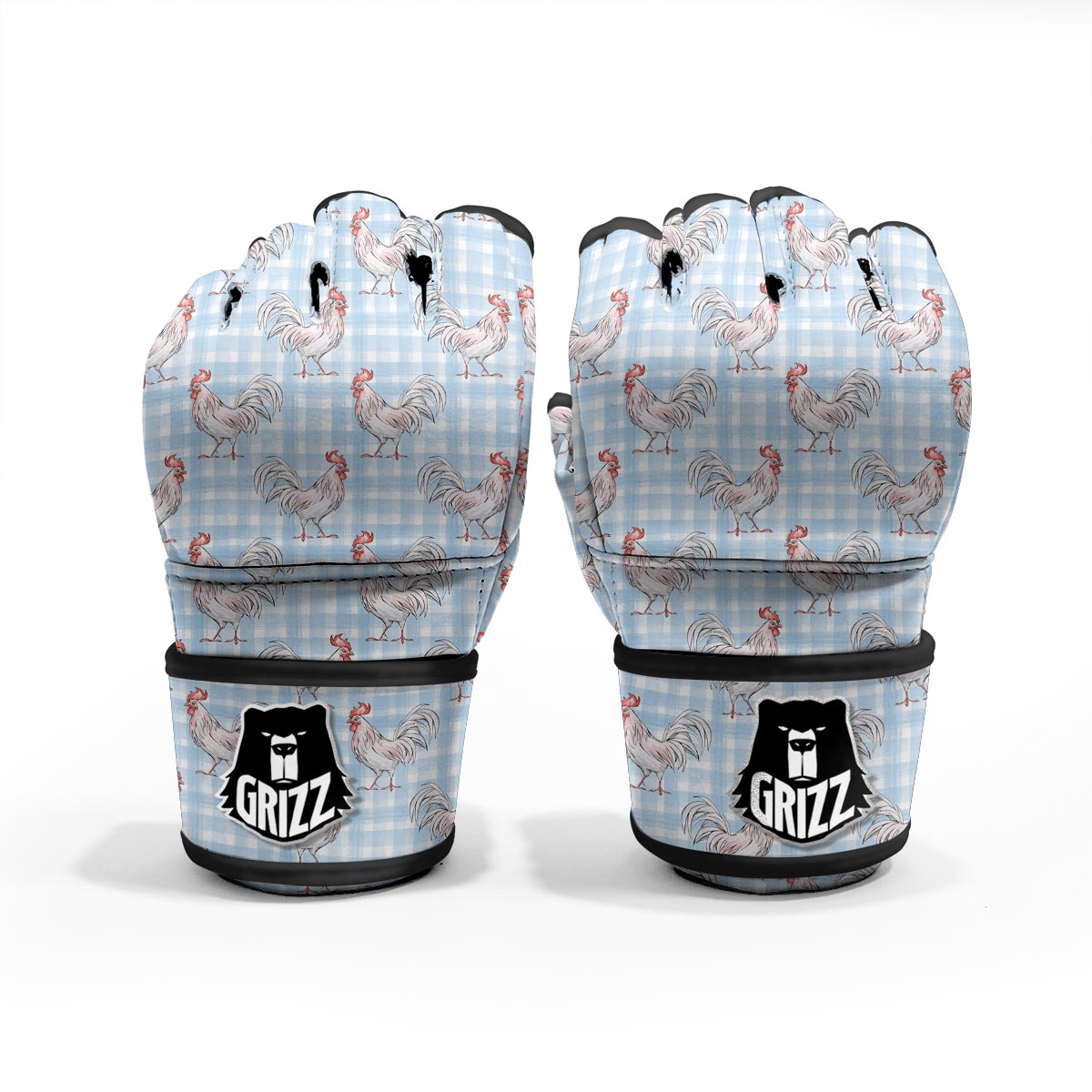 Plaid Rooster Print Pattern MMA Gloves-grizzshop