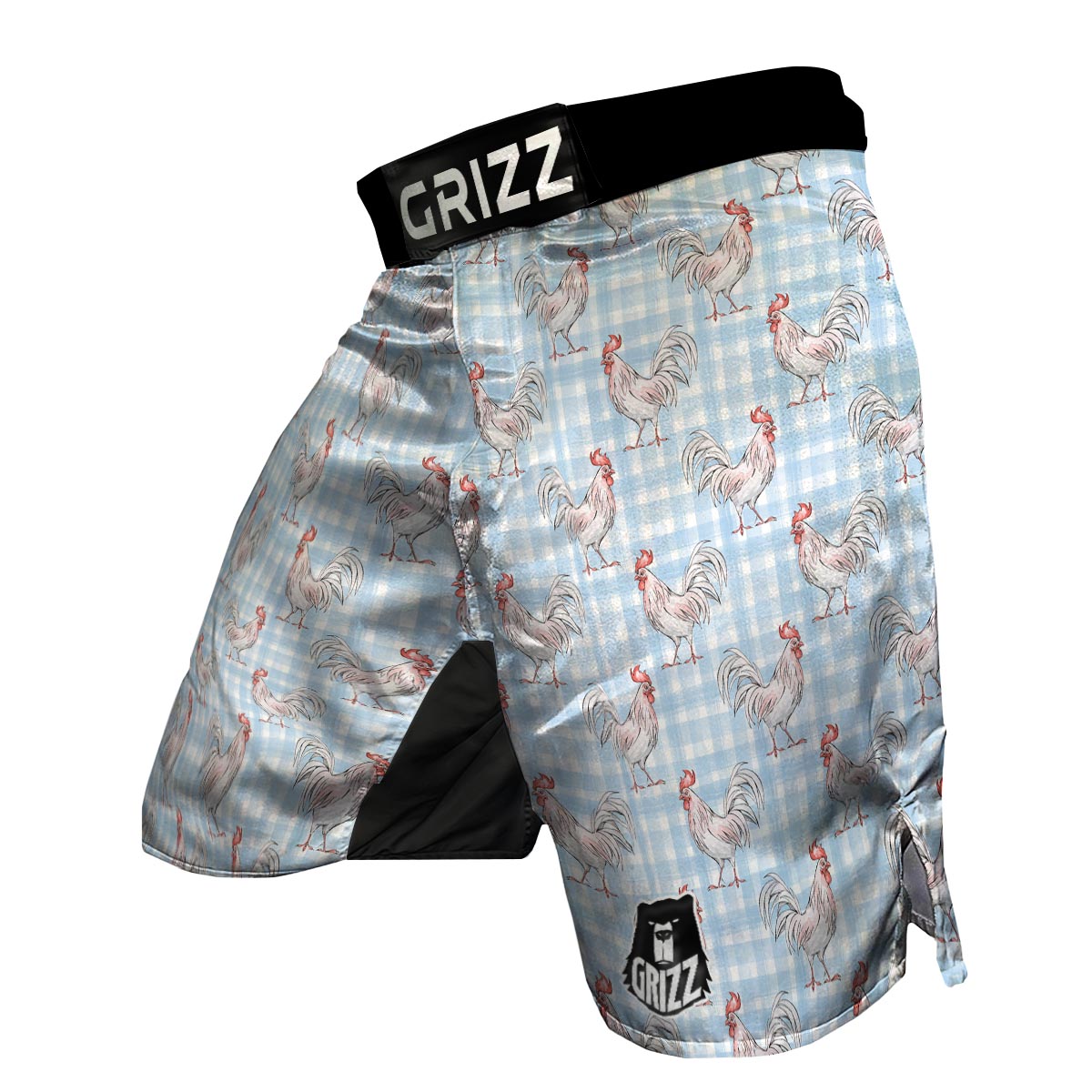 Plaid Rooster Print Pattern MMA Shorts-grizzshop