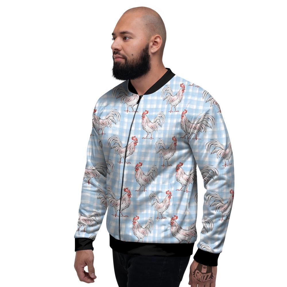 Plaid Rooster Print Pattern Men's Bomber Jacket-grizzshop