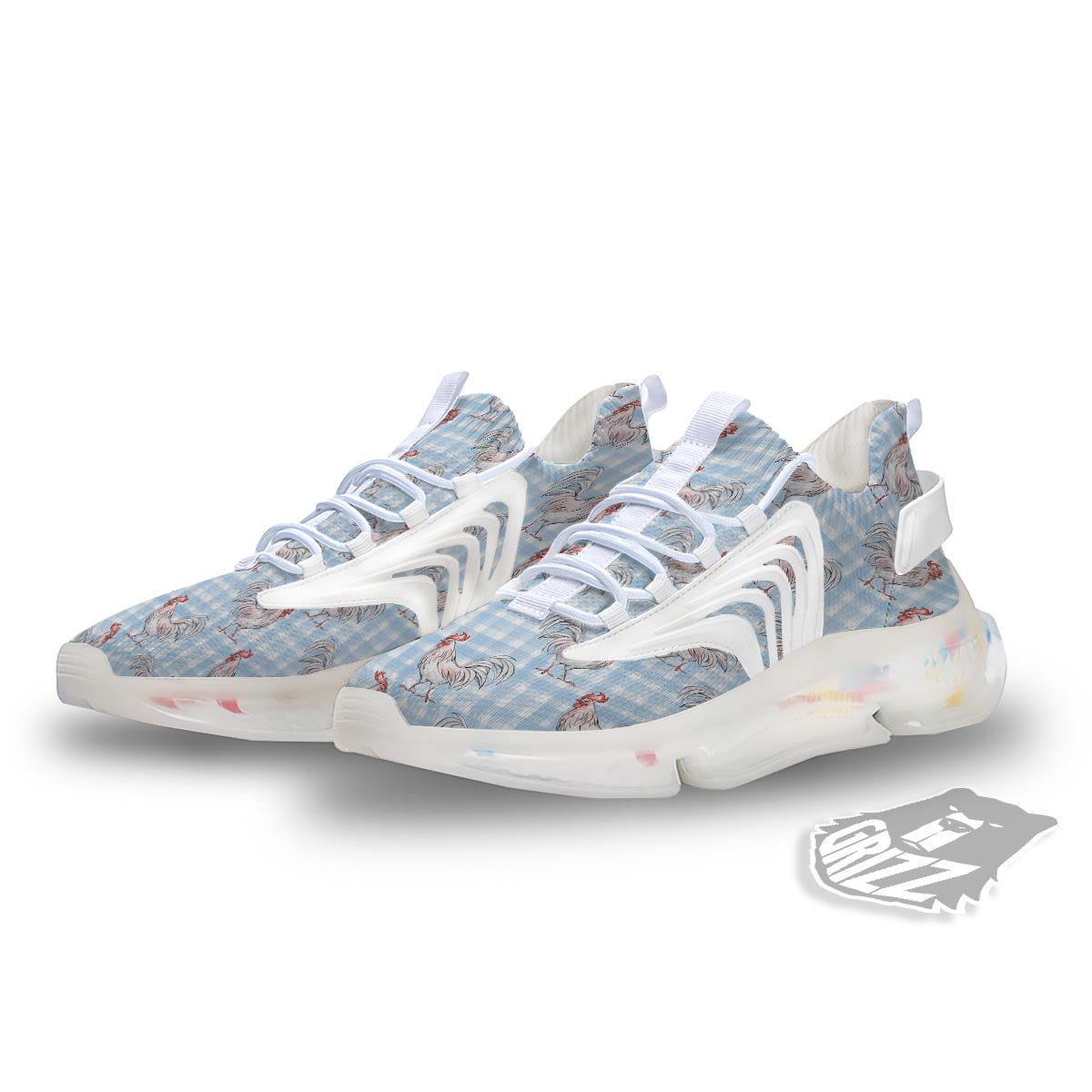 Plaid Rooster Print Pattern White Gym Shoes-grizzshop