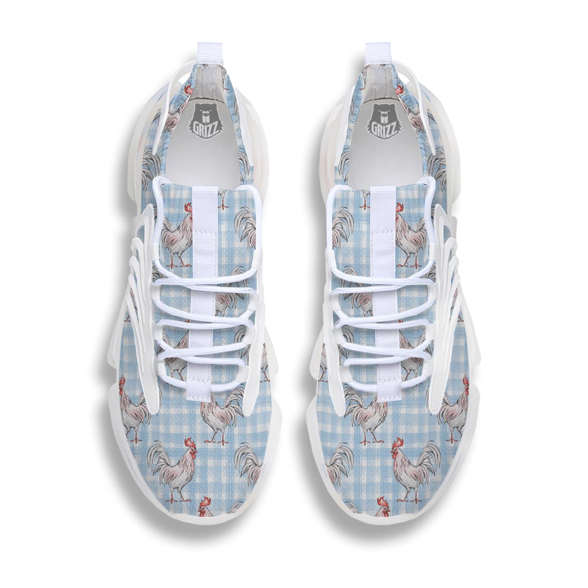 Plaid Rooster Print Pattern White Gym Shoes-grizzshop